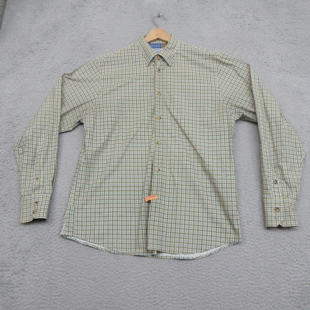 Vintage Alexander Julian Check Shirt Men L Green Plaid Flip Cuff Y2K Cotton 2002